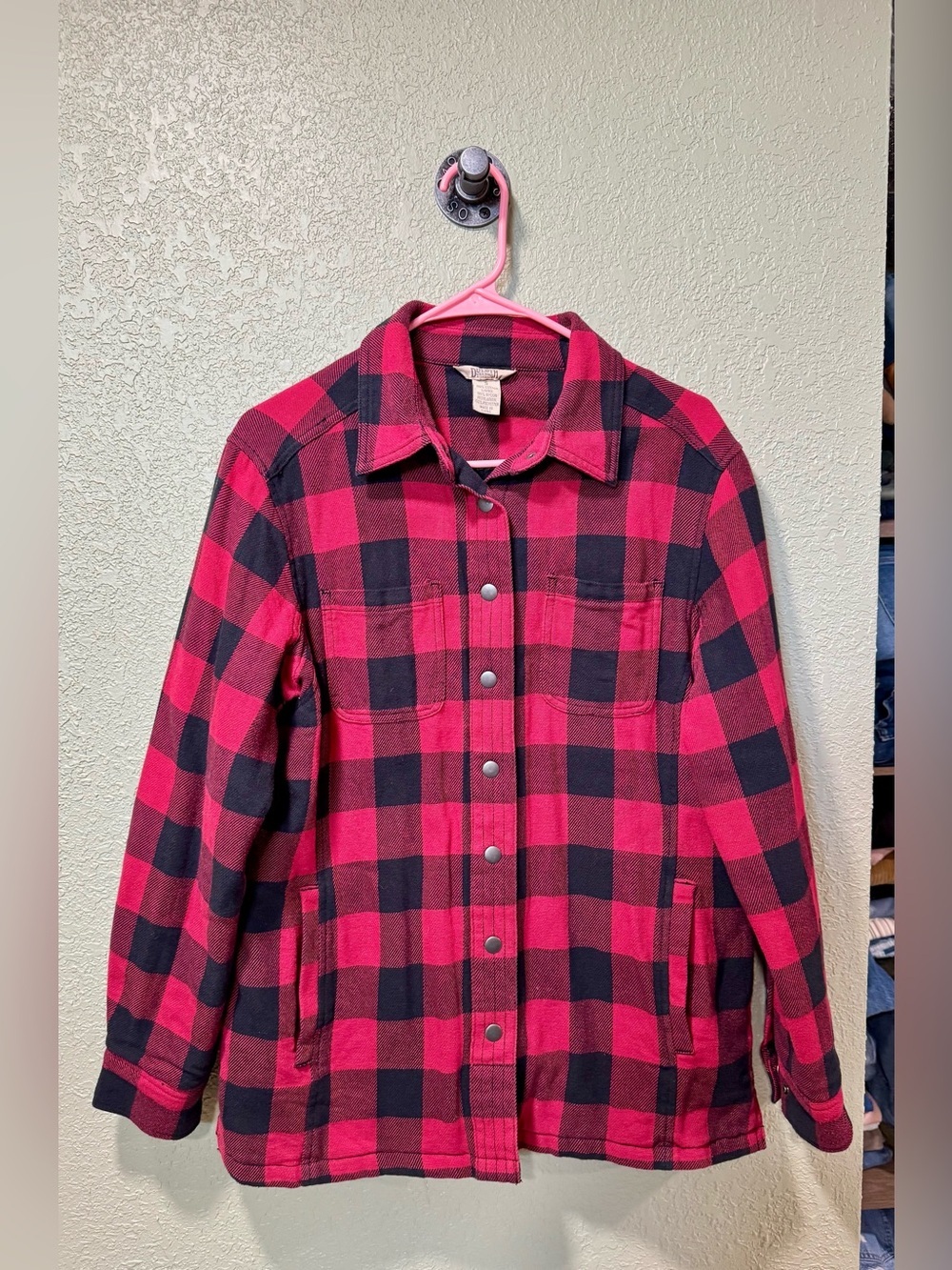 Duluth Trading Co Womens Red and Black Buffalo Plaid Snap Jacket Small